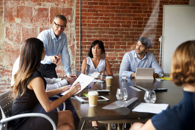 Office scene of franchise marketers